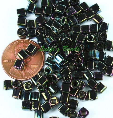 10g Metallic Iris Green/Brown #84-TOHO Japan Cube Seed Glass Beads 4mm - Picture 2 of 2
