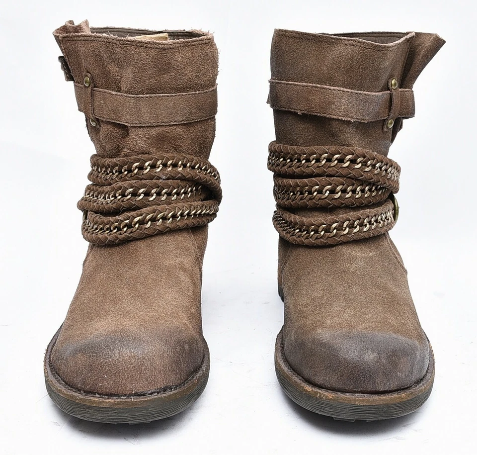 Botines de motociclista Two Lips Beltway para mujer talla 10 gamuza cuero marrón con cinturón Foto 2 de 4