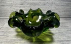Vintage Green Murano Style Art Glass Ashtray or Centerpiece Bowl Abstract Design