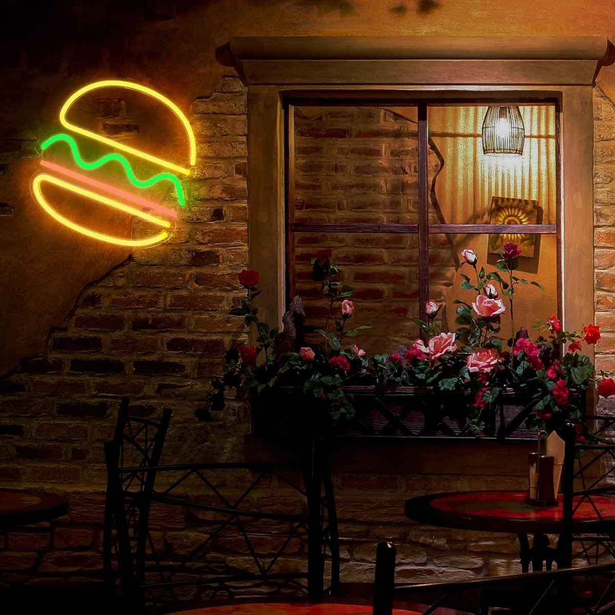Insegna Al Neon Hamburger Con Luce LED - Cartello "Aperto" Per Fast Food, Bar, Ristorante, USB Alimentato - Foto 7