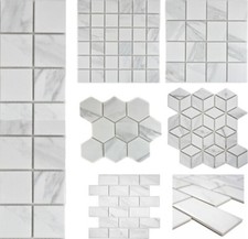 Mosaikfliesen Carrara Marmor Optik Keramikfliesen Hexagon Diamant Quadrat Bad 