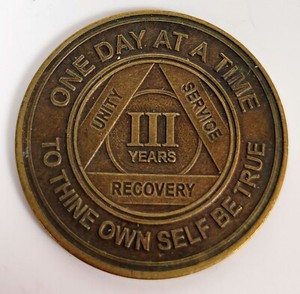 Alcoholics Anonymous 3 Three Years Bronze Medallion Coin Token