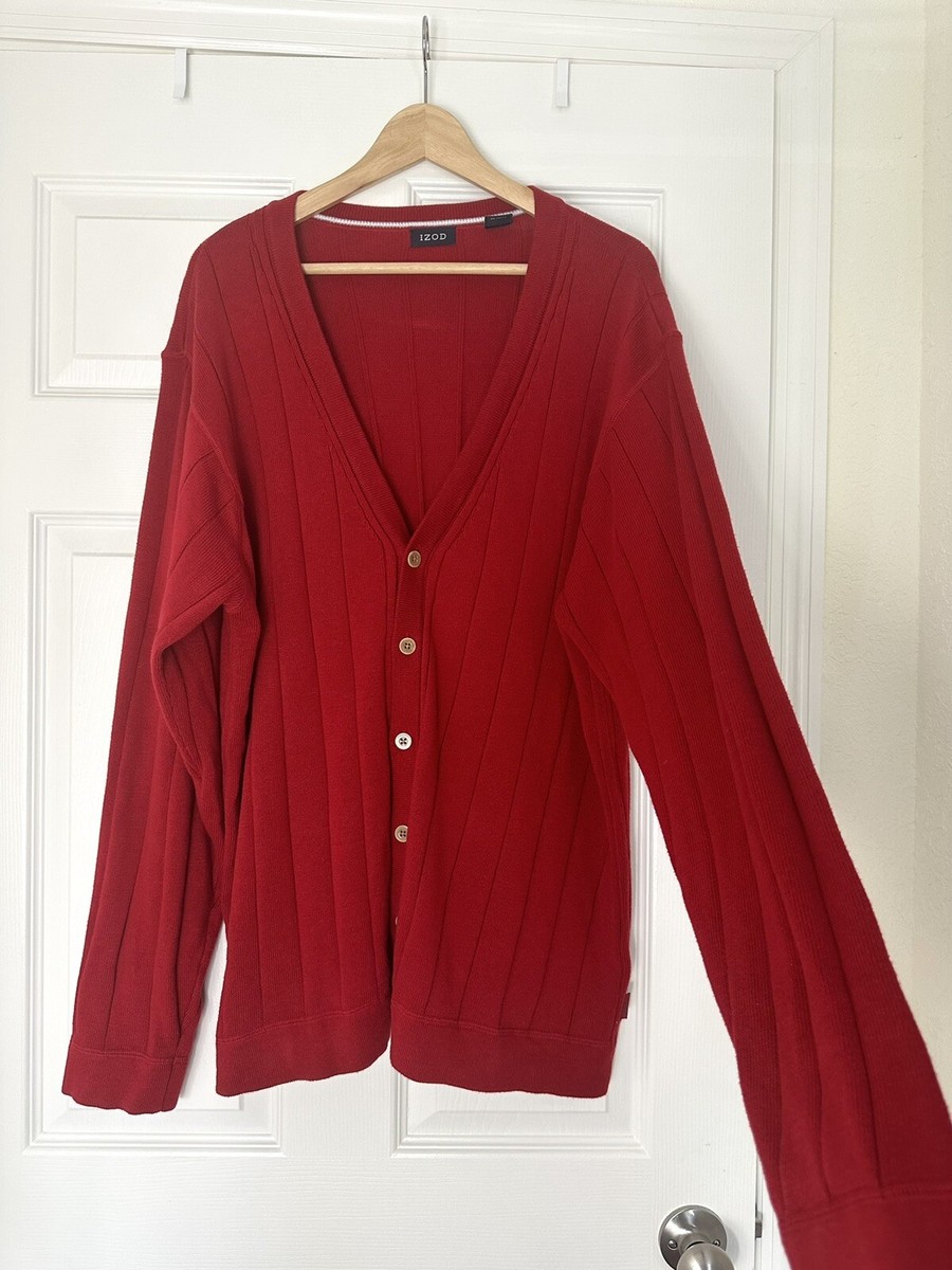 VTG IZOD Cardigan Sweater Mens L Red Cotton 90s Button Up | eBay