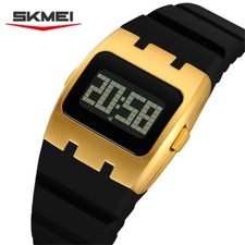 SKMEI Men Rectangle Watch for Boys Digital LED Wristwatch Big Numeral Stopwatch