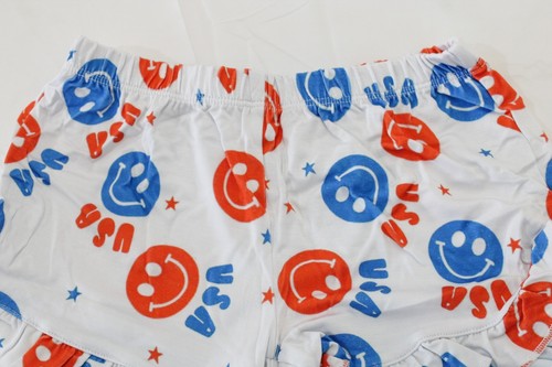 Little Pajama Co. Girl's USA Happy Face Ruffle Short Set BE5 White Size 5Y - Picture 6 of 7
