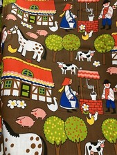 Vintage 1960s / 1970s Swedish Screen Print Cotton Farm Theme Fabric Length