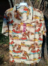 Barefoot In Paradise Mens XL Hawaiian Palm Toucan Floral Camp Shirt New
