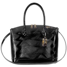 Aura Italian Made Genuine Black Patent Leather Large Carryall Tote Handbag