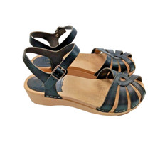 Swedish Hasbeens Black Leather Handmade Eco-Friendly Sandal Clogs 37M 7M 350