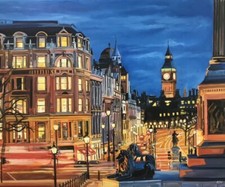 High Quality Signed Print of Trafalgar Square London Painting by British Artist