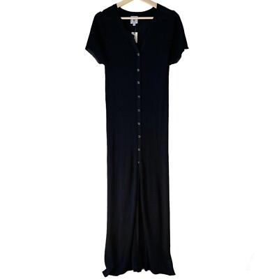 Muche Et Muchette Anthropologie Black Metallic Button Front Maxi Dress One Size