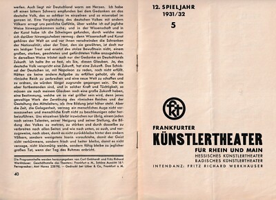 FRANKFURTER KÜNSTLERTHEATER 1931/32. PROGRAMMHEFT 5: STELLA, J.W.v. GOETHE 