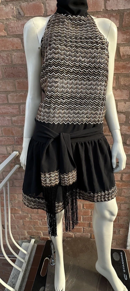 Vestido Corto Elisabetta Franchi CELYNE b Armor Negro Dorado Lentejuelas Geom... - Imagen 3 de 4