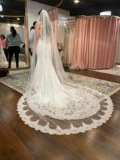 bridal lace veil 120 inches length veil half lace edge