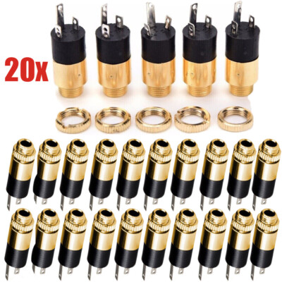 20PC 3.5mm Female Stereo Audio Jack Connector panel mount gold plated