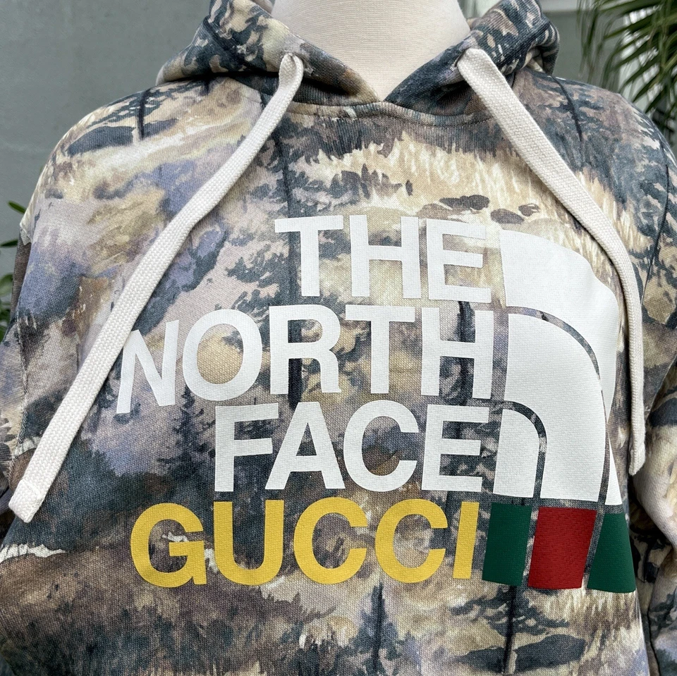 Moletom com capuz GUCCI x The North Face tamanho XS 672474 logotipo floresta algodão top - Imagem 4 de 4