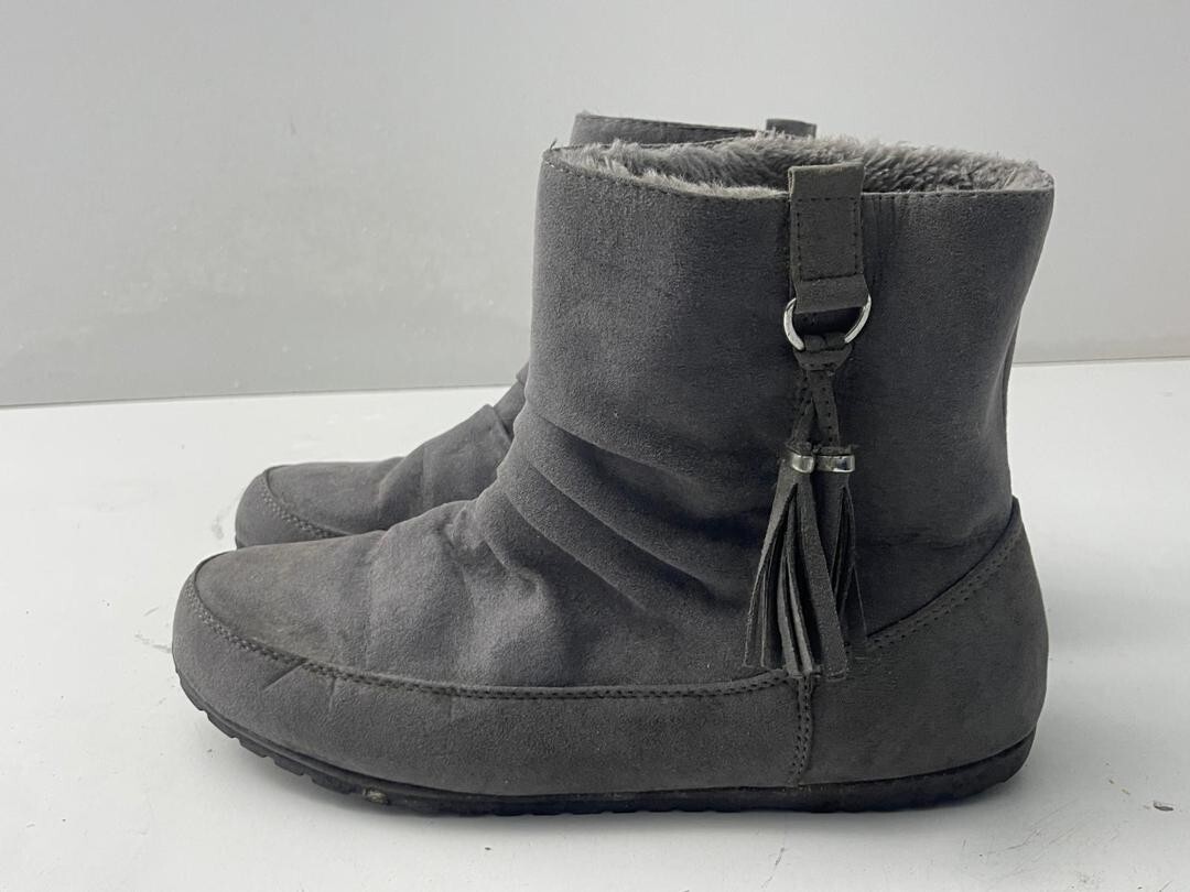 Primark Women Grey Faux Suede Fur Lined Snow Ankle Flat Boots UK
