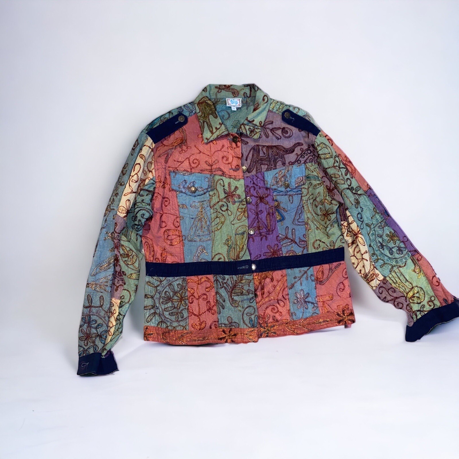 Blue Skye Large Patchwork Embroidered Jacket Boho… - image 2