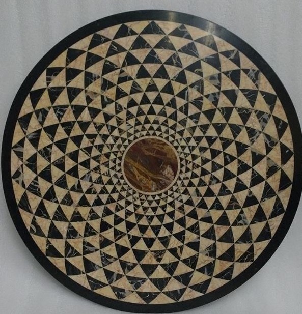 42-Inch Handmade Marble Table Top with Exquisite Pietra Dura Inlay for Elegant Home Decor  