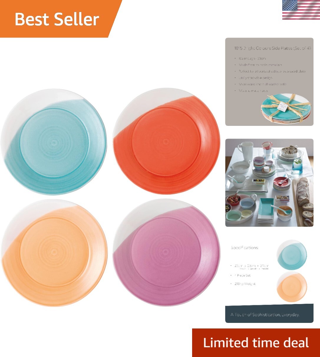 1815 Mixed Patterns Salad Plate Set of 4, 9.4 Inch, Vibrant Colors