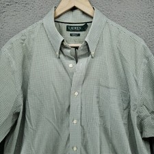LAUREN Ralph Lauren Shirt Mens 17 34/35 Green Check Classic Fit Non Iron