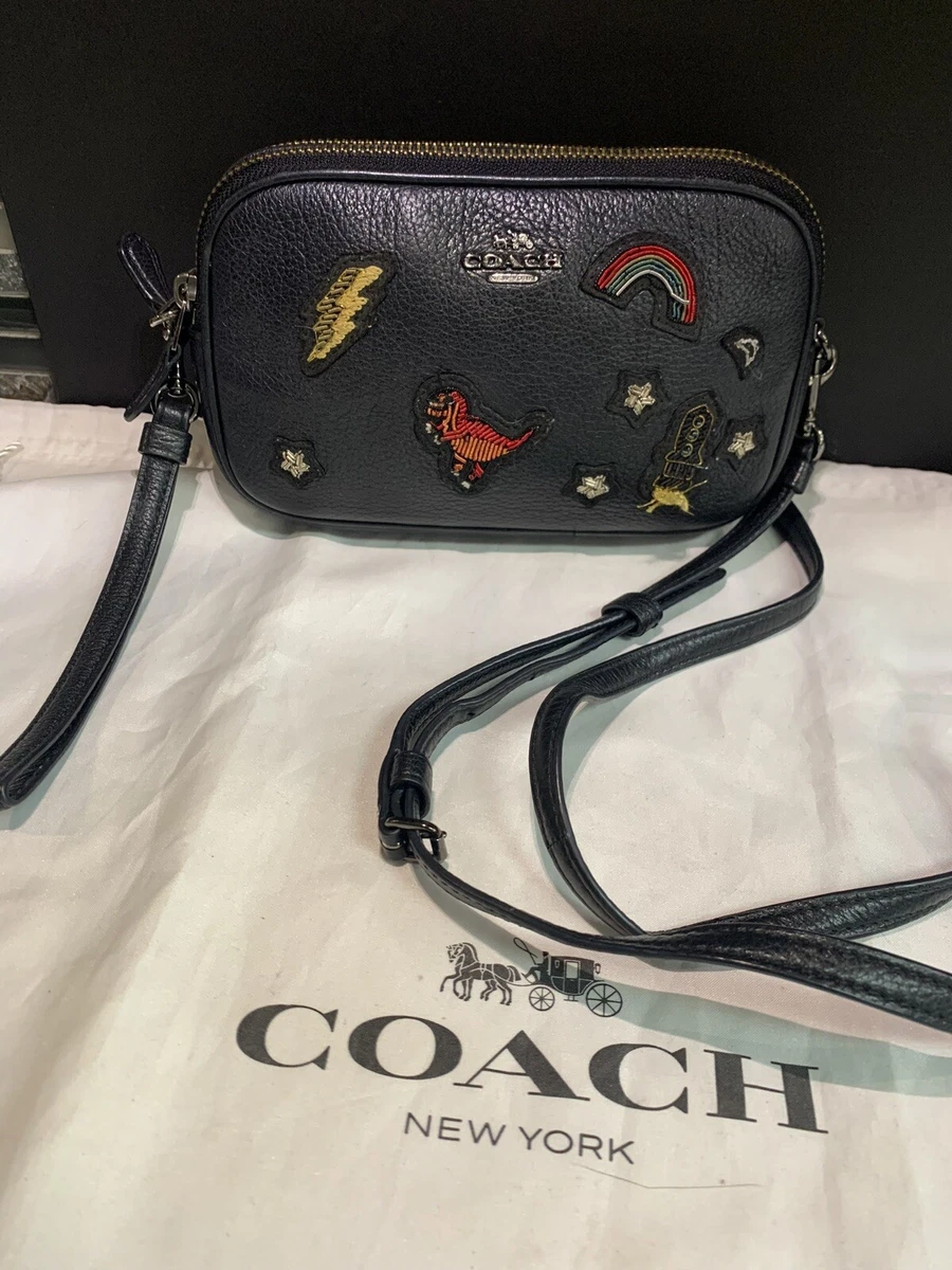 Coach Logo Embellished Embroidery Full Zip Small Wallet Wristlet