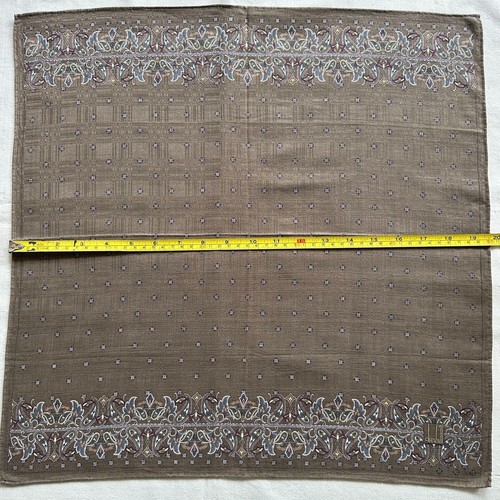 Dunhill Handkerchief VTG Brown Fabric Woven Geometric & Paisley Pocket Square 20 - Picture 3 of 3