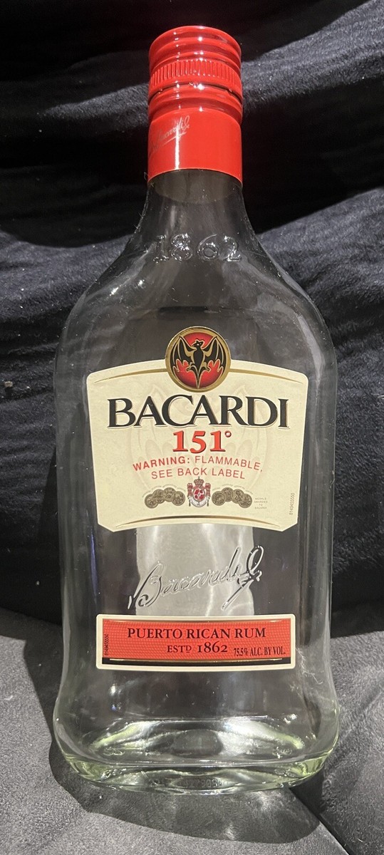 Bacardi 151 Empty Glass Bottle 375ml With Flame Arrester Cap