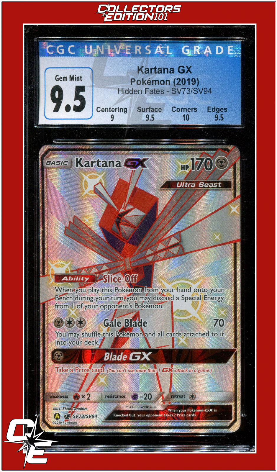 Hidden Fates SV73 Full Art Kartana GX CGC 9.5 - Subgrades