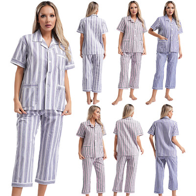 Womens Sleepwear 2pcs Pajama Set Breathable Homewear Notched Collar Pants Soft