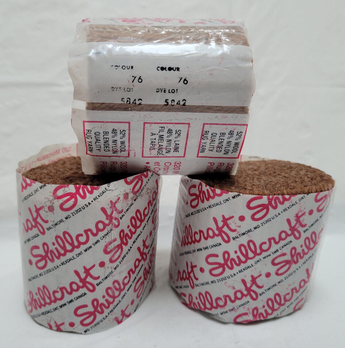 Lot of 3 Shillcraft Latch Hook Yarn Color Sandalwood Color 76 Dye