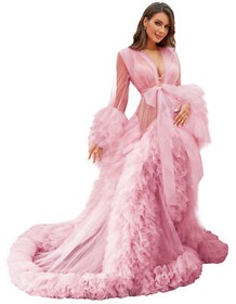 Sexy Illusion Sleepwear Bathrobe Scarf Wedding Women's Long Lingerie Tulle Robe