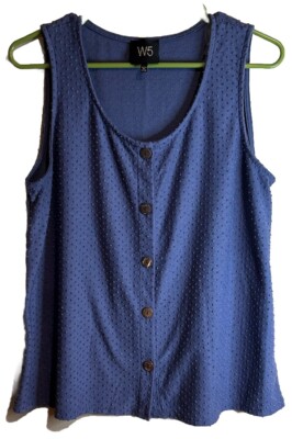 W5 Women's Top Blue Sleeveless Decorated With Embroidered French Knots Large
