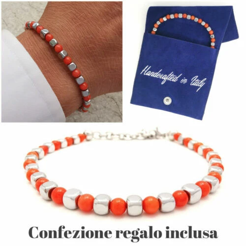 Gioielli da uomo in argento con pietra principale corallo