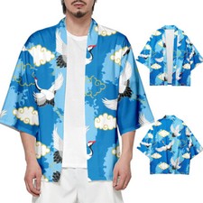 Men Japanese Kimono Robe Cardigan Shirt Yukata Haori Happi Jacket Cosplay
