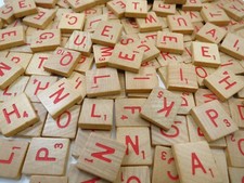 Wood Scrabble Tiles, Tan Engraved Red Letters, Scoring Anagrams, INDIVIDUAL TILE
