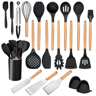 20 PCS Kitchen Utensils Set with Holder Silicone Cooking Plus Metal Spatulas
