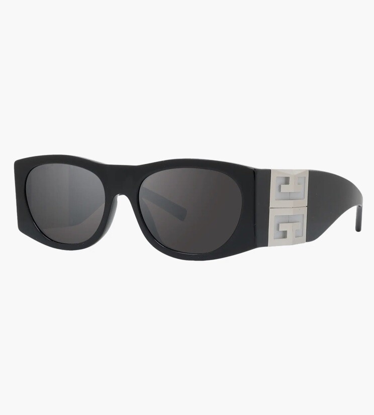 Givenchy 4G 56mm Square Sunglasses Shiny Black Smoke Mirror Rare