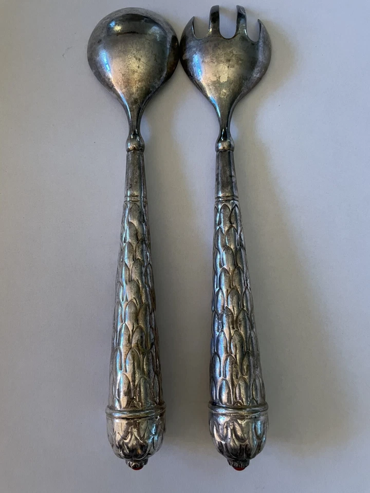 Vintage Silver Plated TWO’S COMPANY Dining Serving Spoon & Fork RED STONE 12” - Image 3 of 4