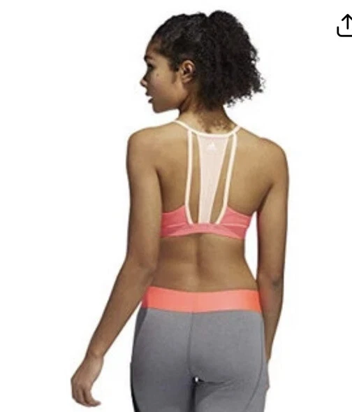 adidas womens All Me 3 Stripes Mesh Bra Pink White Light Orange Small