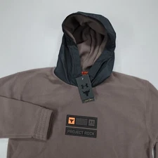 Under Armour Project Rock Vet Day Fleece Hoodie Brown Relaxed Fit Size S