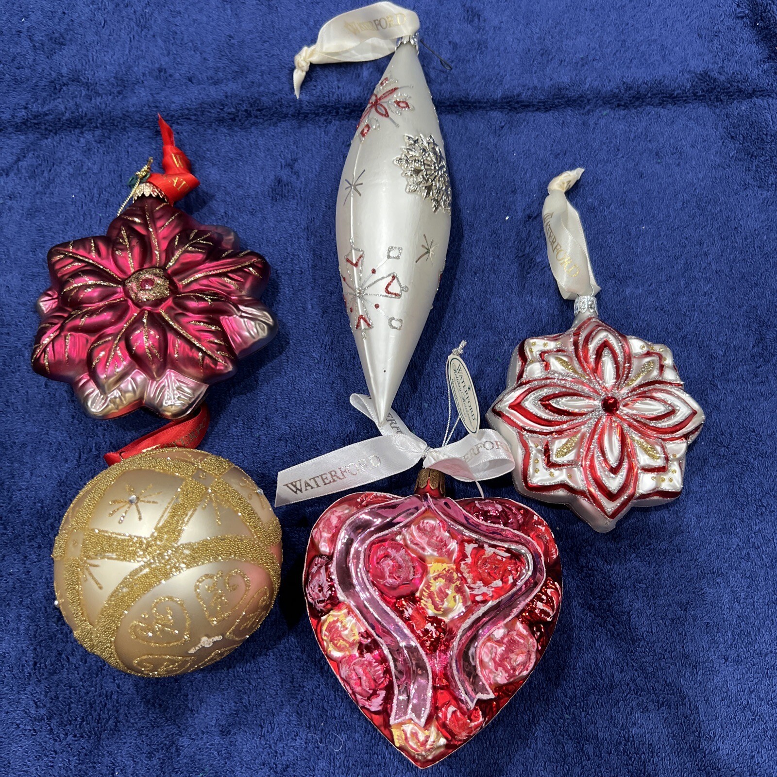 Lot of 5 Waterford Holiday Heirlooms Glass Christmas Ornaments eBay