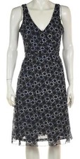 Mango Suit Womens Dress Size M Black Blue Geo Fit & Flare Knee Length Sleeveless