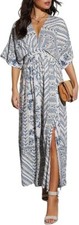 Women's Boho V Neck Batwing Short Sleeve Side Slit Floral Beach Maxi Dress