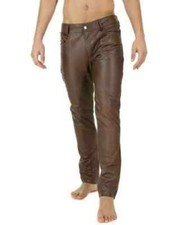 New Genuine Lambskin Soft Real Men's Brown Leather Casual Party Wear Biker Pant