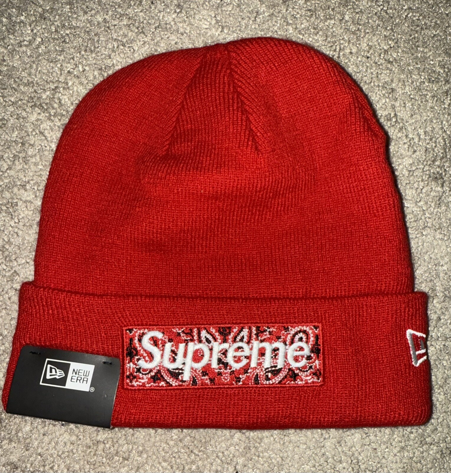 FW19 Supreme x New Era Bandana Box Logo Beanie Red/White Brand New W Tags