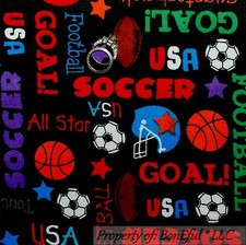BonEful FABRIC FQ Cotton Quilt Flannel Boy Sport Word Soccer Football Basketball