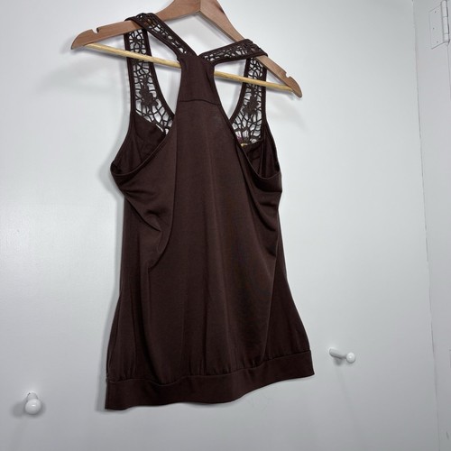 Y2K VTG Energie Women Racer Back Tank Brown crochet Embroidery Floral SIZE XL - Picture 5 of 6