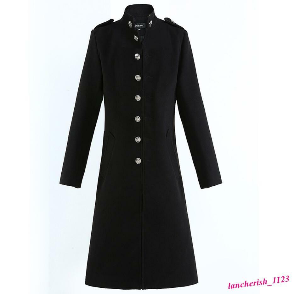 Men's Stand Collar Trench Coat Mid Long Jacket Slim Fit Overcoat Retro