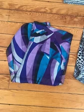 Gently Used Lot of 2 Cejon 100 % Silk Black White & Gray Animal Print & Purple 
